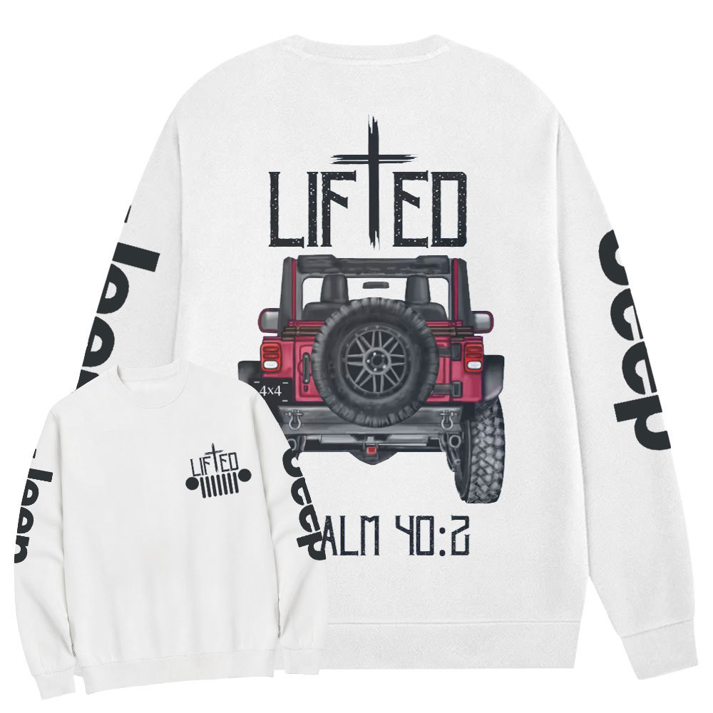 Christian "Lifted" Jp Truck Bible Verse Positive Vibes Double Printed Crew Neck Sweatshirt