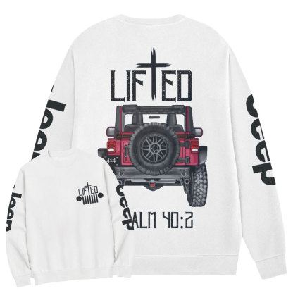 Christian "Lifted" Jp Truck Bible Verse Positive Vibes Double Printed Crew Neck Sweatshirt