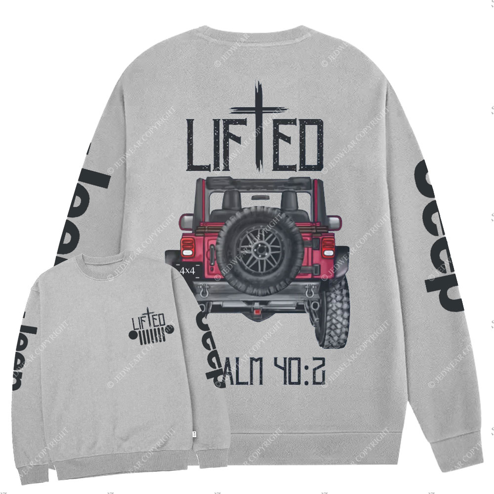 Christian "Lifted" Jp Truck Bible Verse Positive Vibes Double Printed Crew Neck Sweatshirt