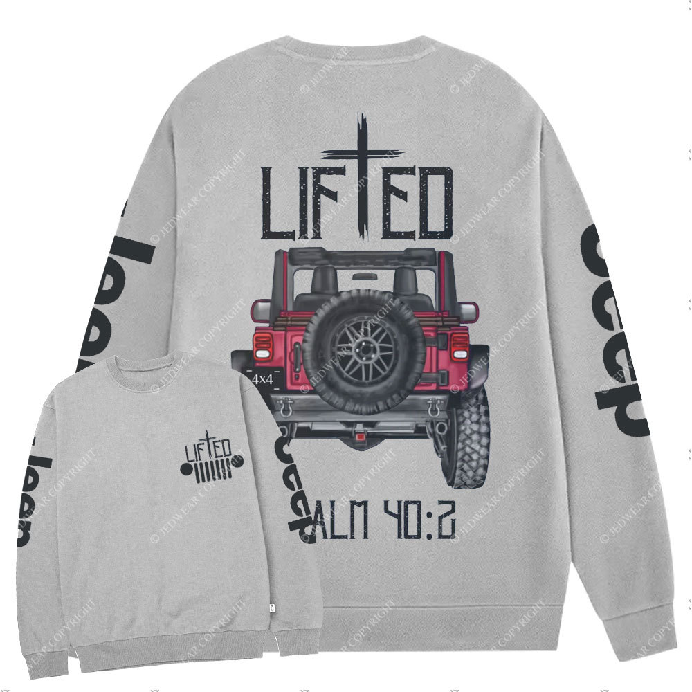 Christian "Lifted" Jp Truck Bible Verse Positive Vibes Double Printed Crew Neck Sweatshirt