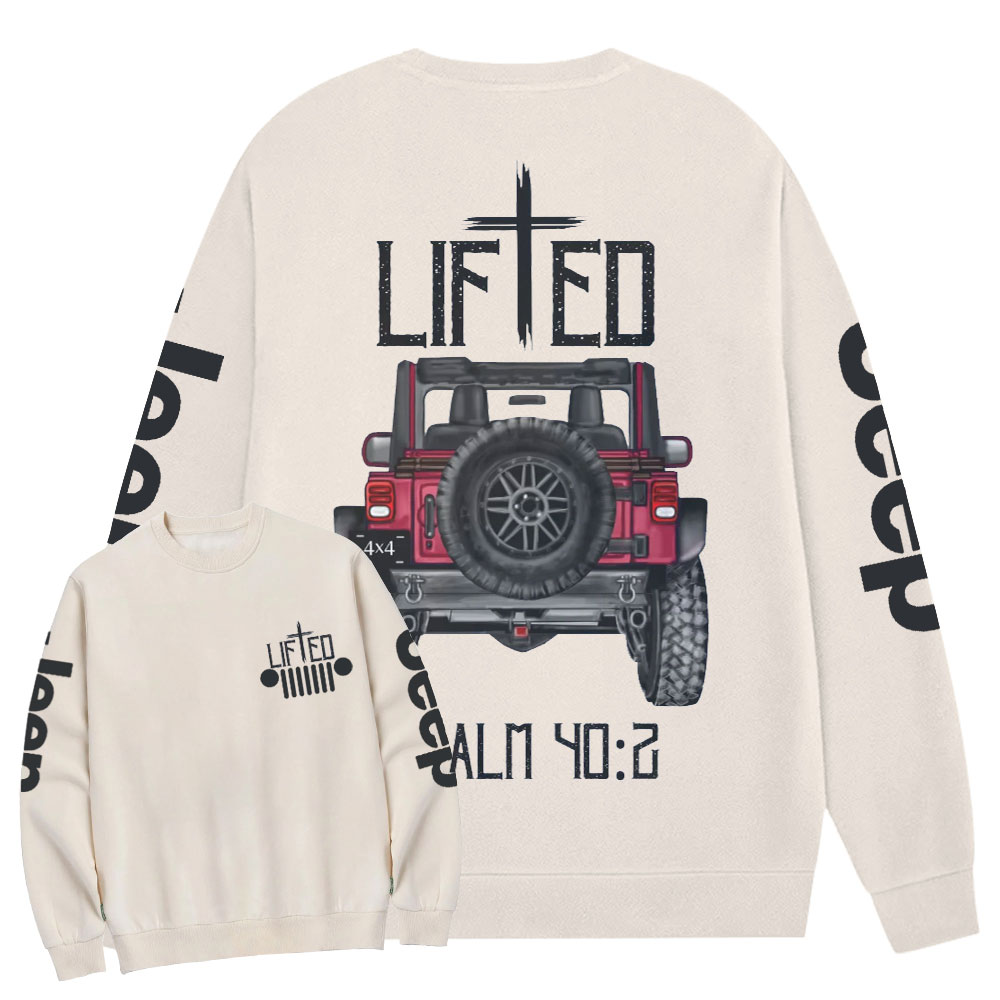 Christian "Lifted" Jp Truck Bible Verse Positive Vibes Double Printed Crew Neck Sweatshirt