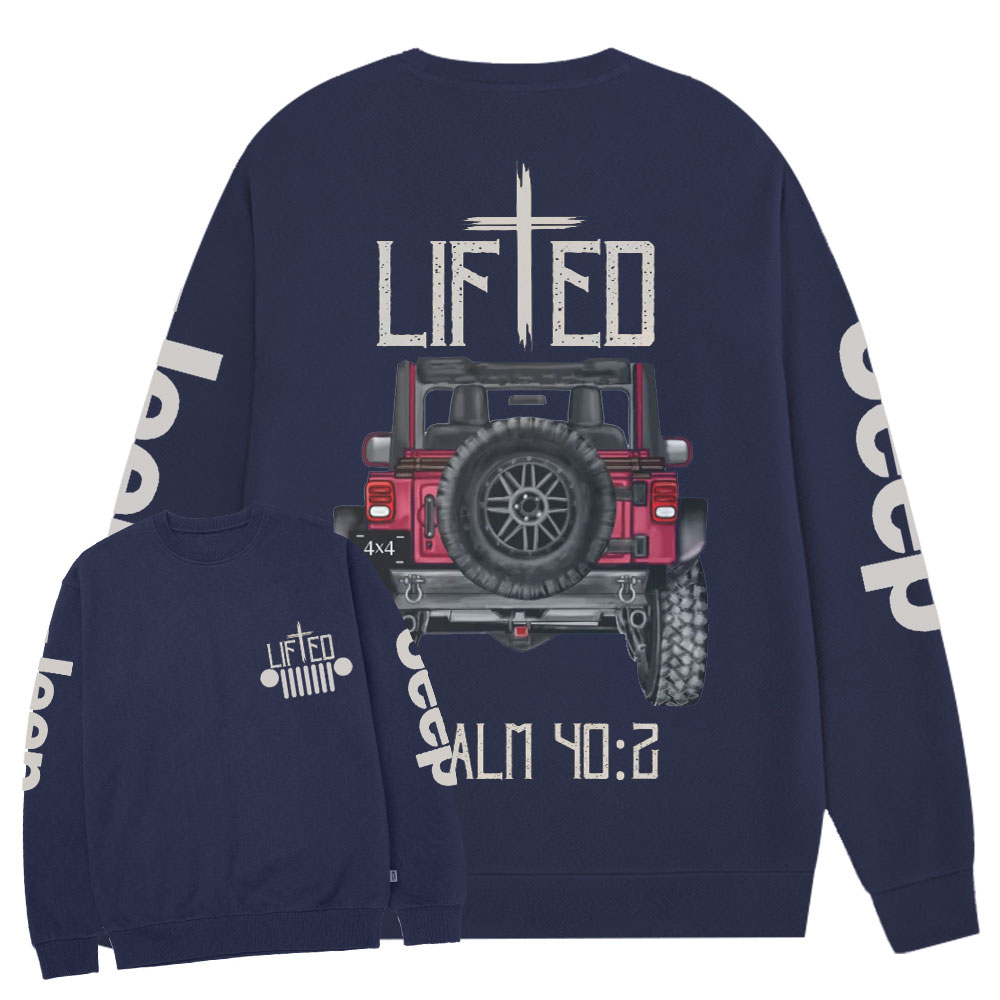 Christian "Lifted" Jp Truck Bible Verse Positive Vibes Double Printed Crew Neck Sweatshirt