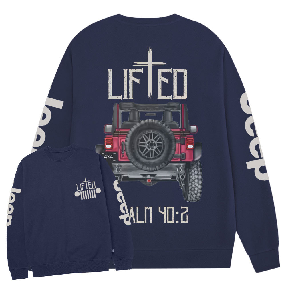 Christian "Lifted" Jp Truck Bible Verse Positive Vibes Double Printed Crew Neck Sweatshirt