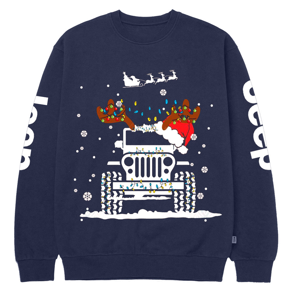 Jp Christmas Lights Xmas Tree Reindeer Crew Neck Sweatshirt