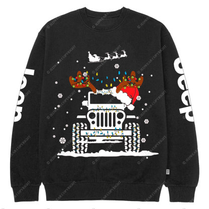 Jp Christmas Lights Xmas Tree Reindeer Crew Neck Sweatshirt