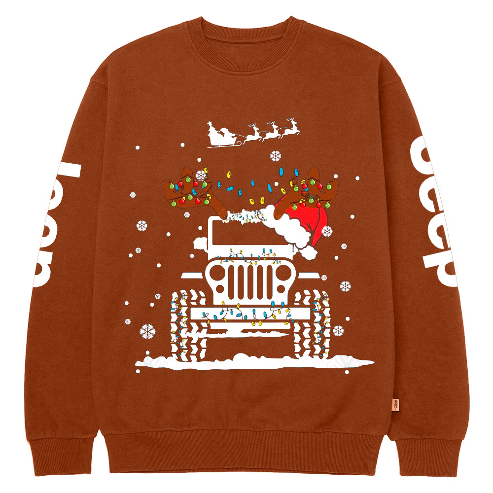Jp Christmas Lights Xmas Tree Reindeer Crew Neck Sweatshirt