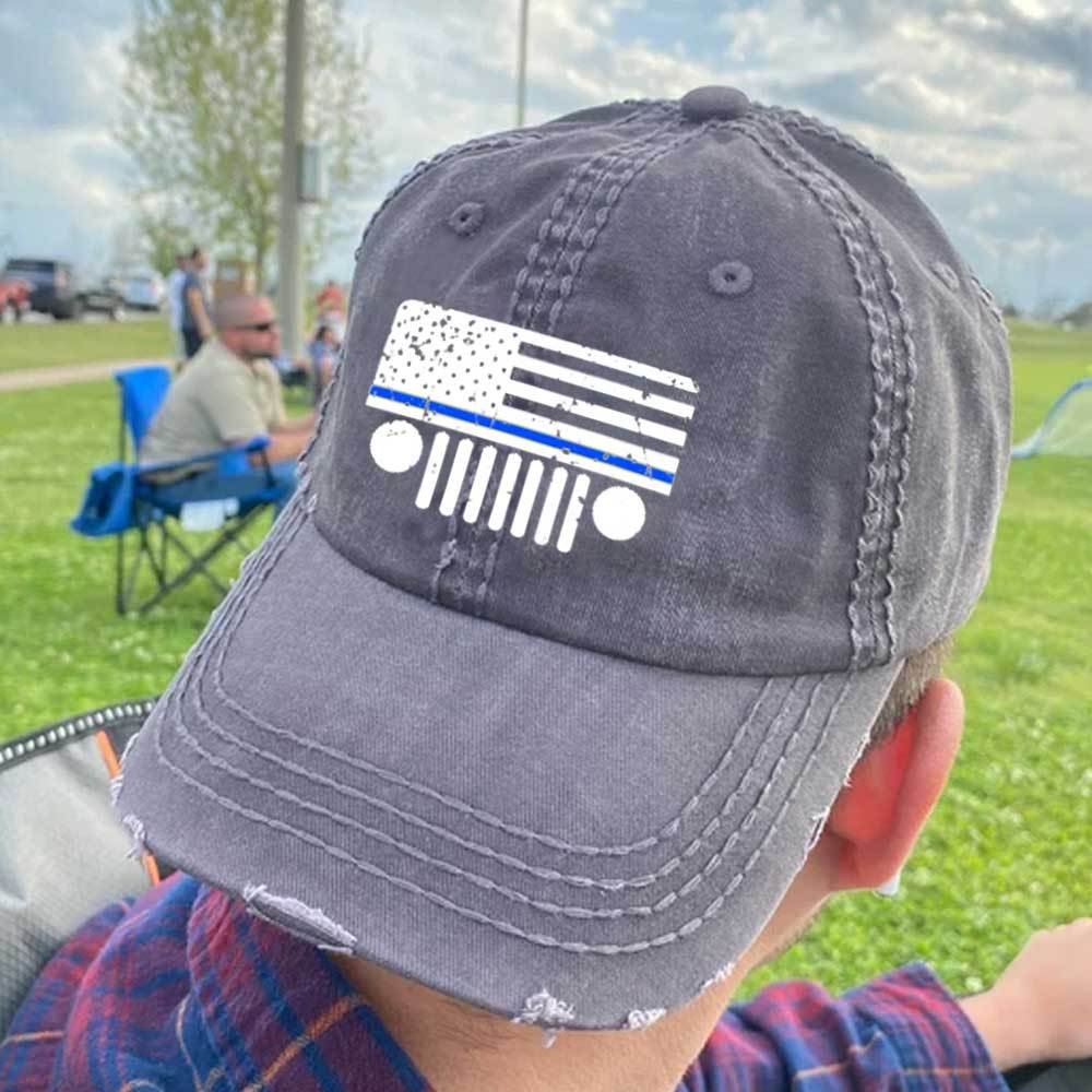 Jp Police Blue Line Distressed Flag Baseball Cap