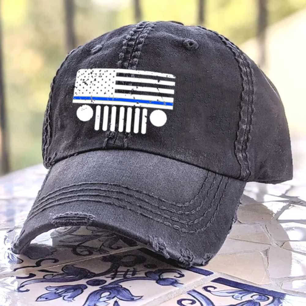 Jp Police Blue Line Distressed Flag Baseball Cap