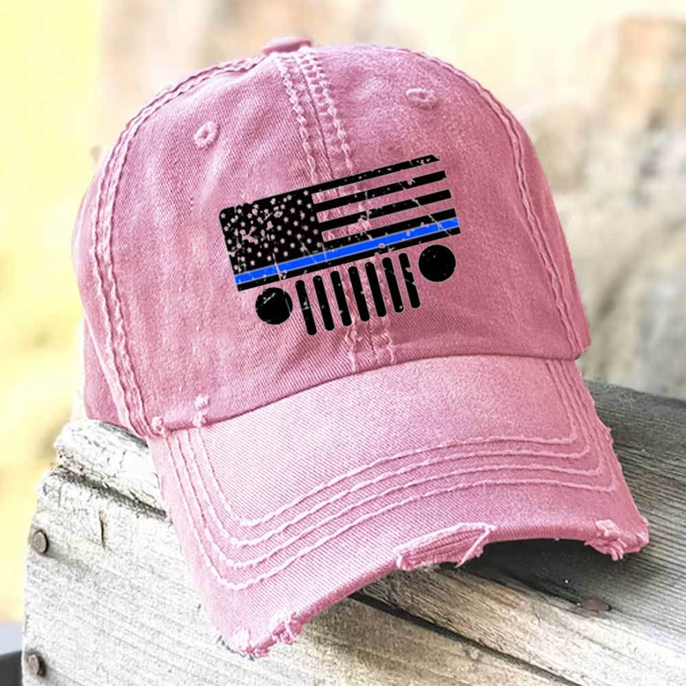 Jp Police Blue Line Distressed Flag Baseball Cap
