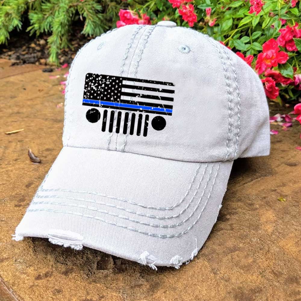 Jp Police Blue Line Distressed Flag Baseball Cap