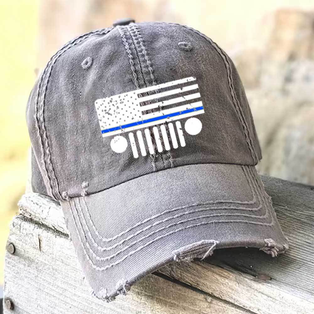 Jp Police Blue Line Distressed Flag Baseball Cap