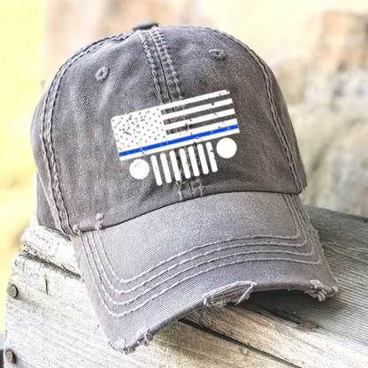 Jp Police Blue Line Distressed Flag Baseball Cap