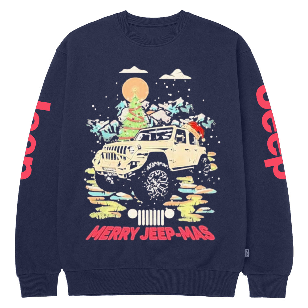 Car Jp Hat Santa Merry Jeepmas Christmas Crew Neck Sweatshirt