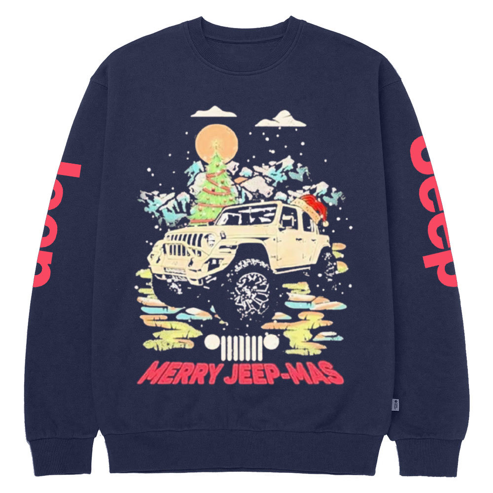 Car Jp Hat Santa Merry Jeepmas Christmas Crew Neck Sweatshirt