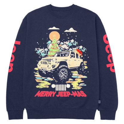 Car Jp Hat Santa Merry Jeepmas Christmas Crew Neck Sweatshirt