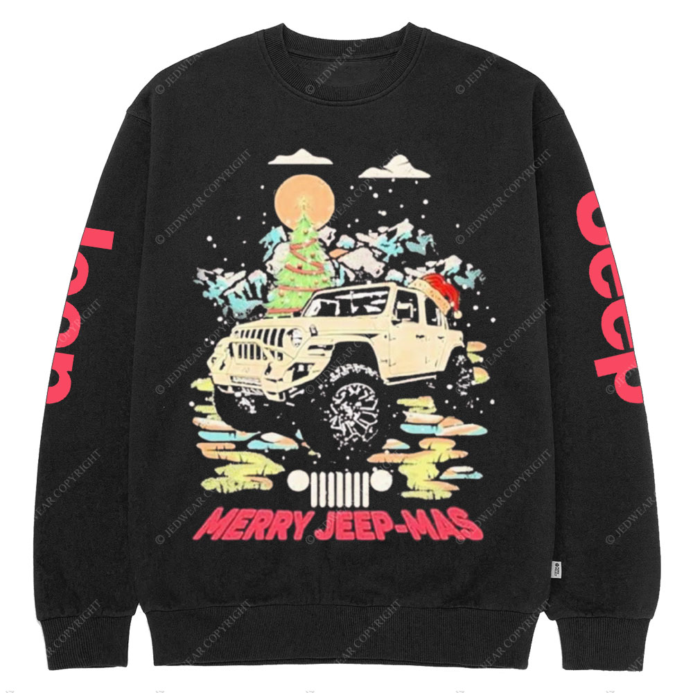 Car Jp Hat Santa Merry Jeepmas Christmas Crew Neck Sweatshirt