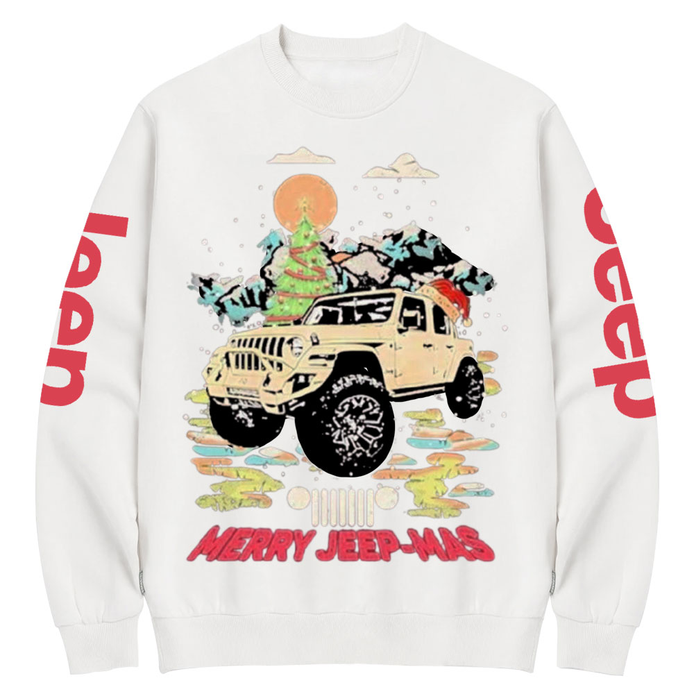 Car Jp Hat Santa Merry Jeepmas Christmas Crew Neck Sweatshirt