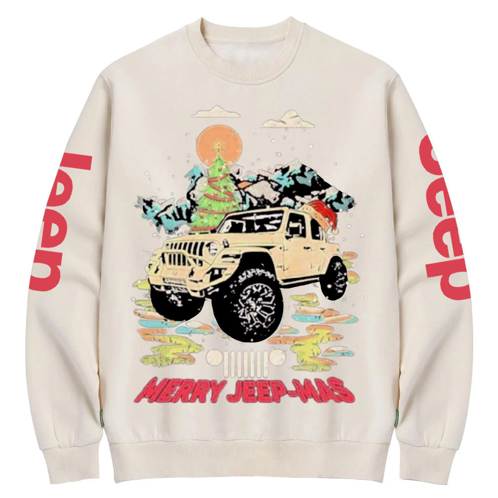 Car Jp Hat Santa Merry Jeepmas Christmas Crew Neck Sweatshirt