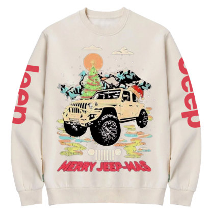 Car Jp Hat Santa Merry Jeepmas Christmas Crew Neck Sweatshirt
