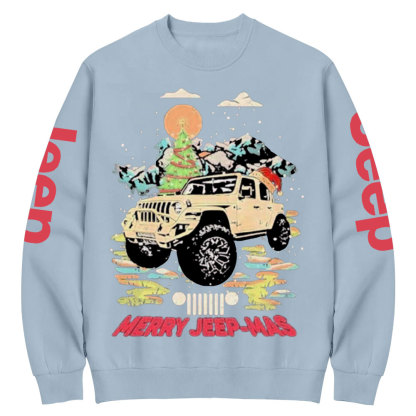 Car Jp Hat Santa Merry Jeepmas Christmas Crew Neck Sweatshirt