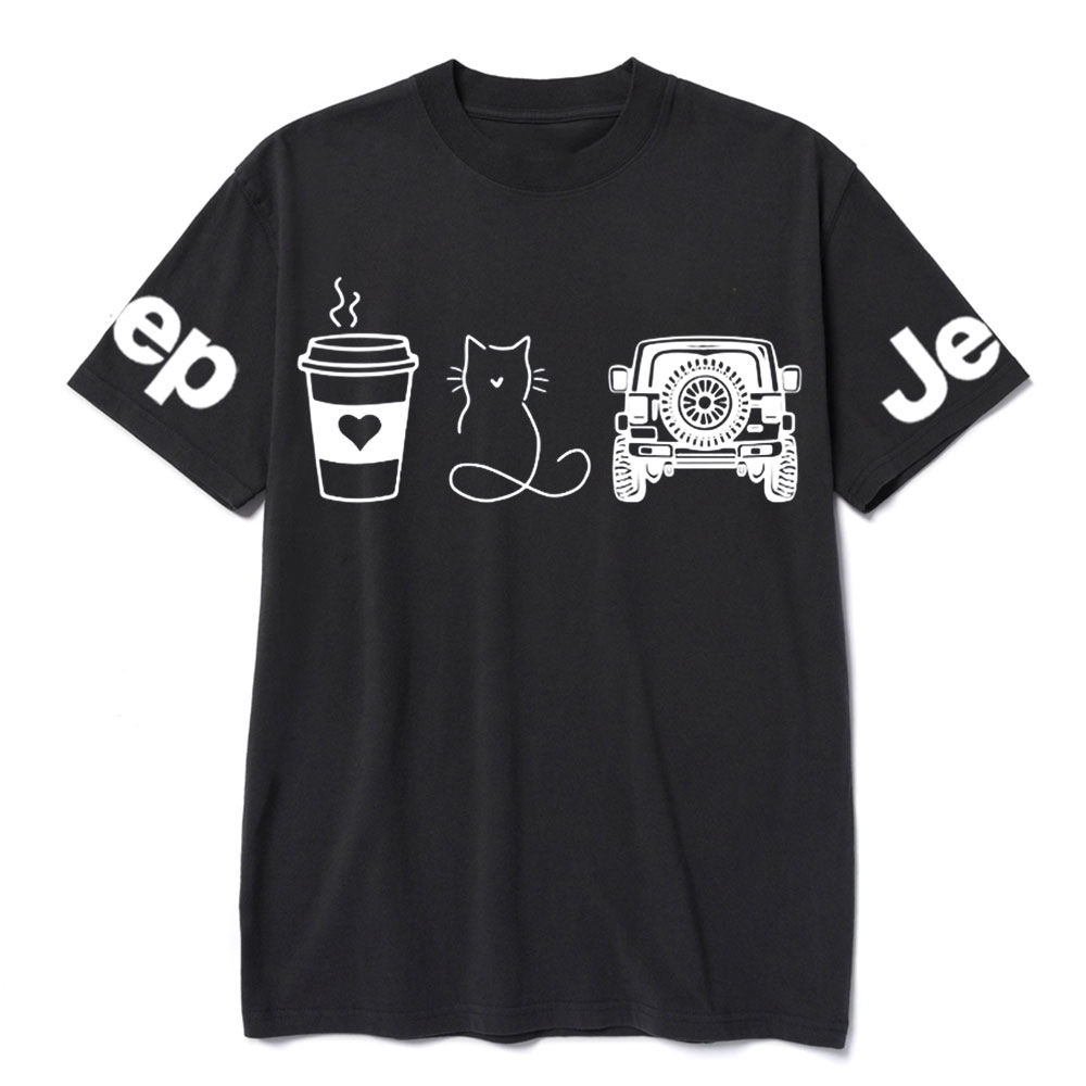 Coffee Jp and Line Art Cat Meow T-Shirt