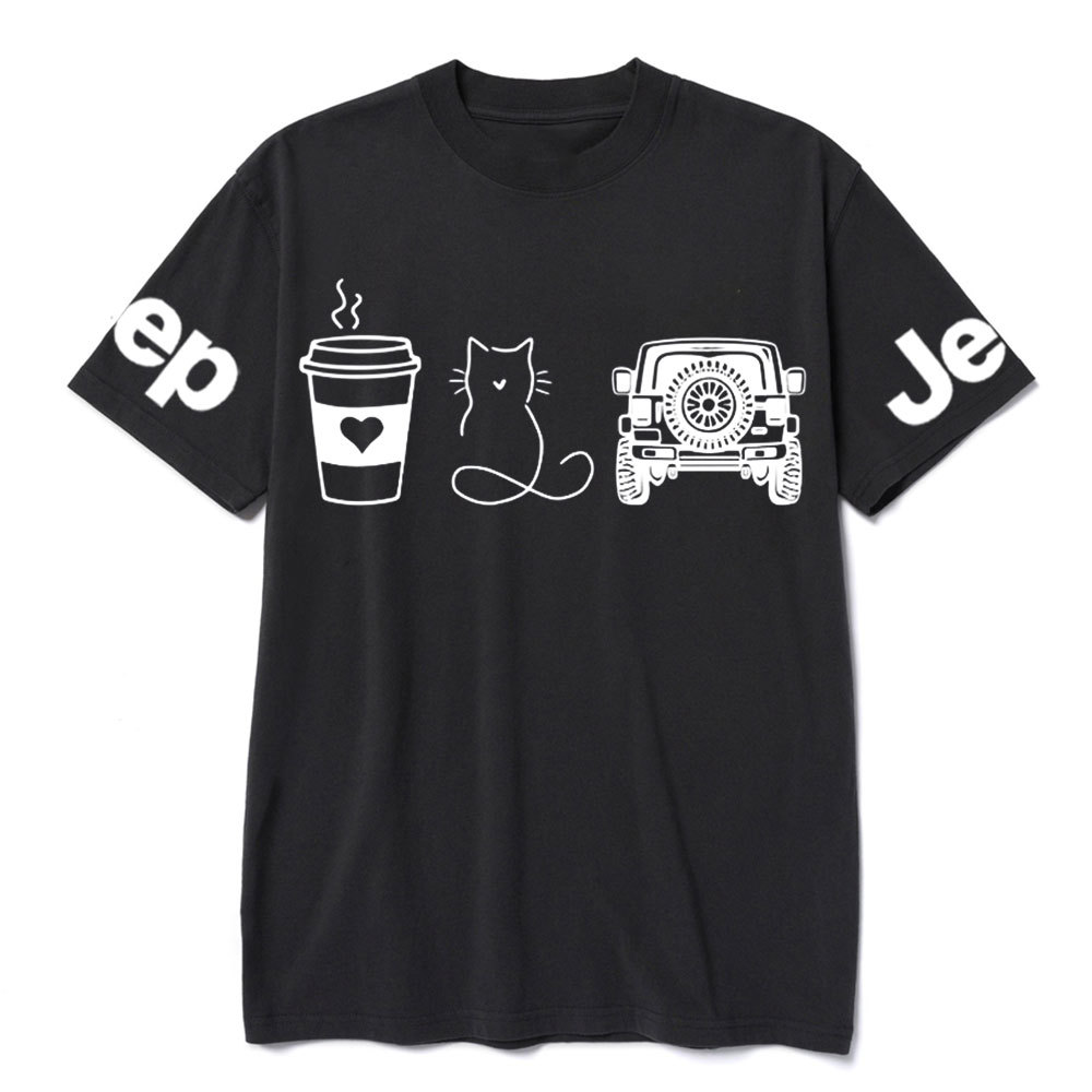 Coffee Jp and Line Art Cat Meow T-Shirt