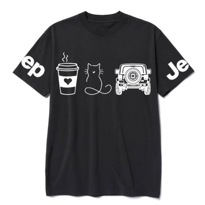 Coffee Jp and Line Art Cat Meow T-Shirt
