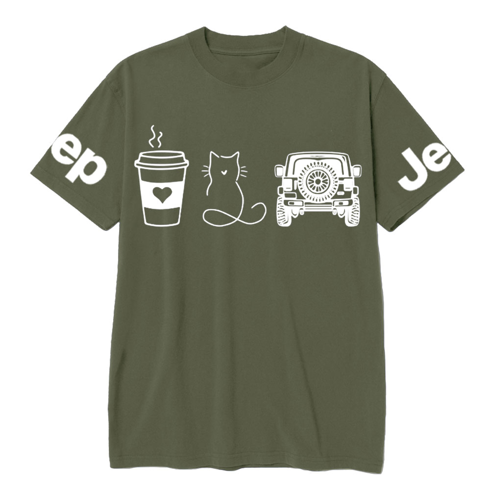 Coffee Jp and Line Art Cat Meow T-Shirt
