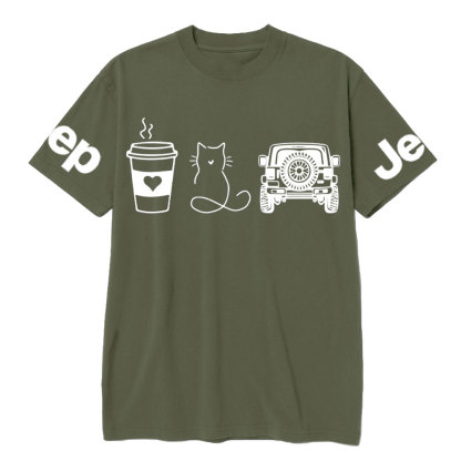 Coffee Jp and Line Art Cat Meow T-Shirt