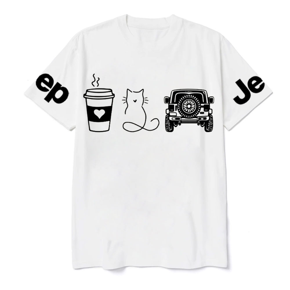 Coffee Jp and Line Art Cat Meow T-Shirt