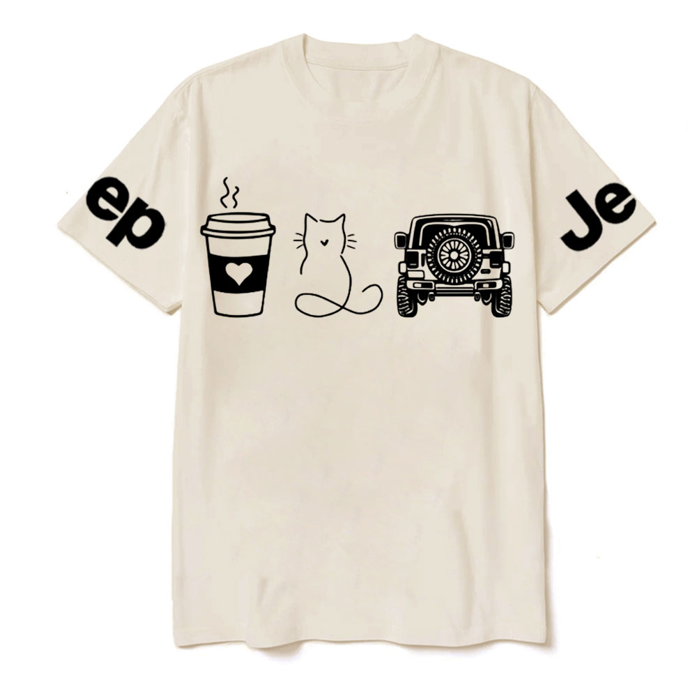 Coffee Jp and Line Art Cat Meow T-Shirt