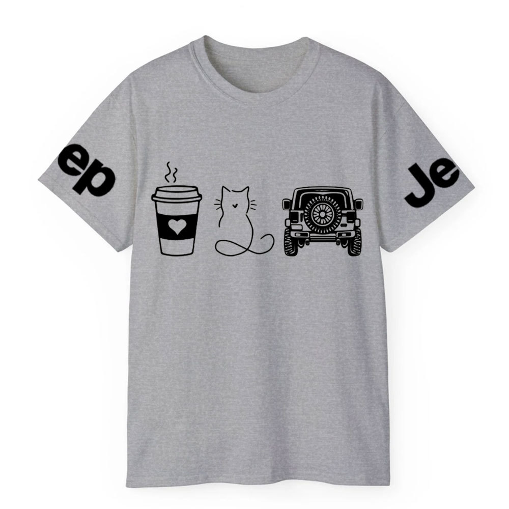 Coffee Jp and Line Art Cat Meow T-Shirt