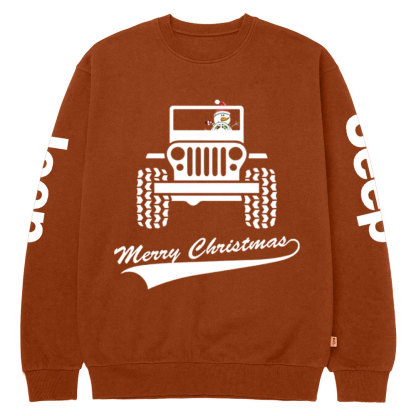 Snowman Drives a Jp to Greet the Merry Christmas Crew Neck Sweatshirt