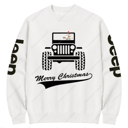 Snowman Drives a Jp to Greet the Merry Christmas Crew Neck Sweatshirt