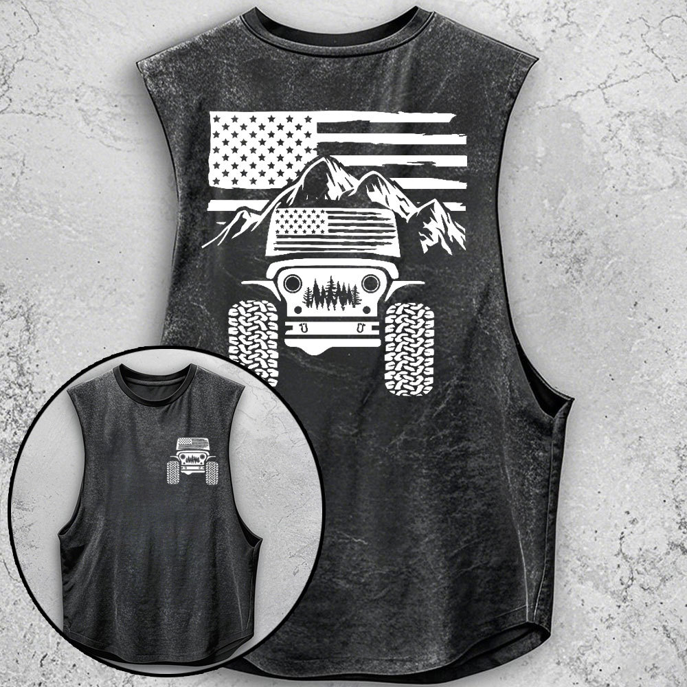 Jp American Flag Mountains Double Printed Men Tank Top