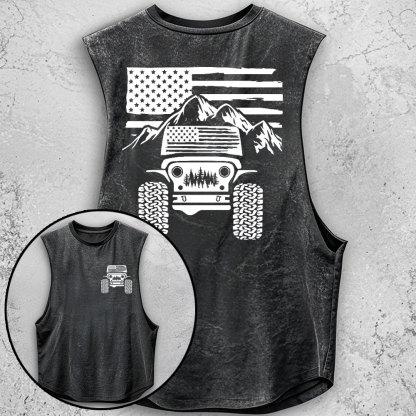 Jp American Flag Mountains Double Printed Men Tank Top