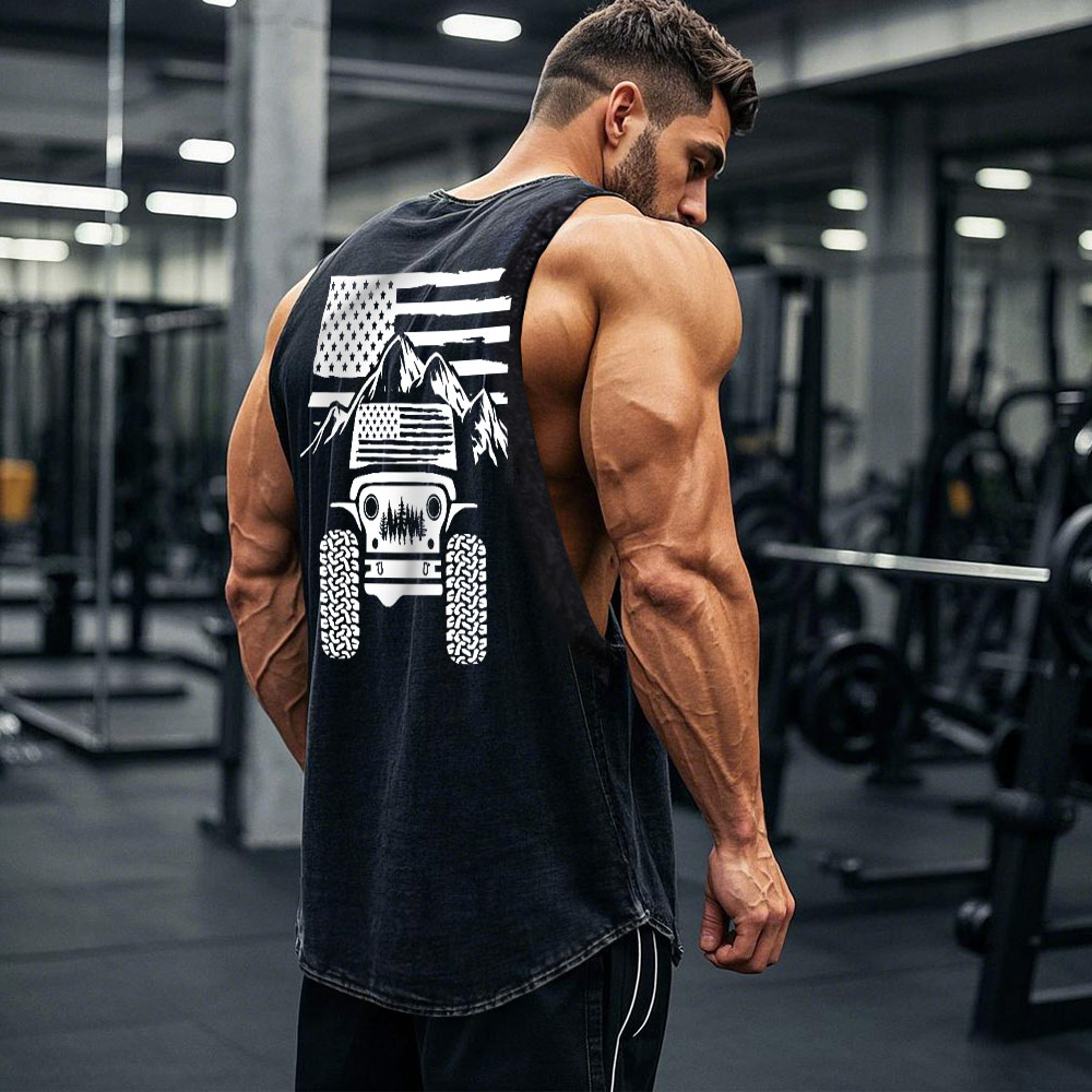 Jp American Flag Mountains Double Printed Men Tank Top