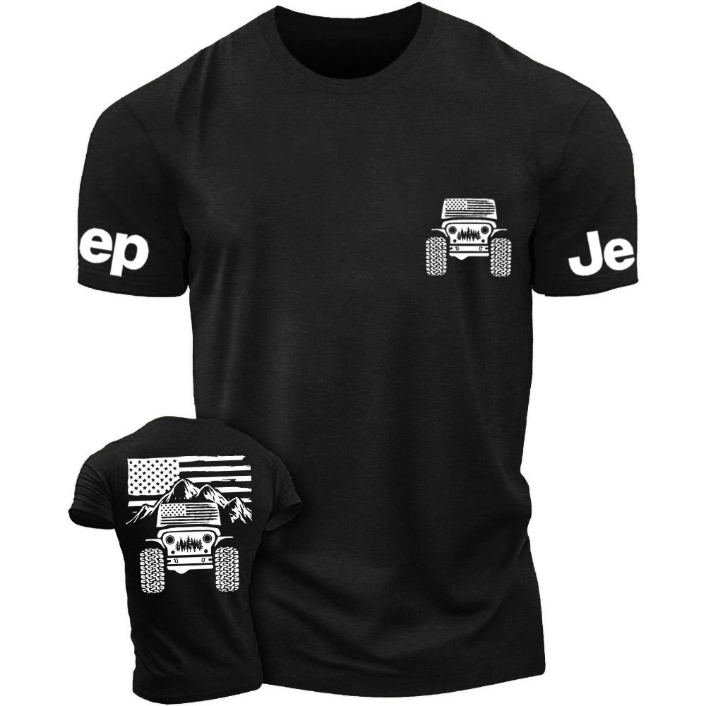 Jp American Flag Mountains Double Printed T-Shirt