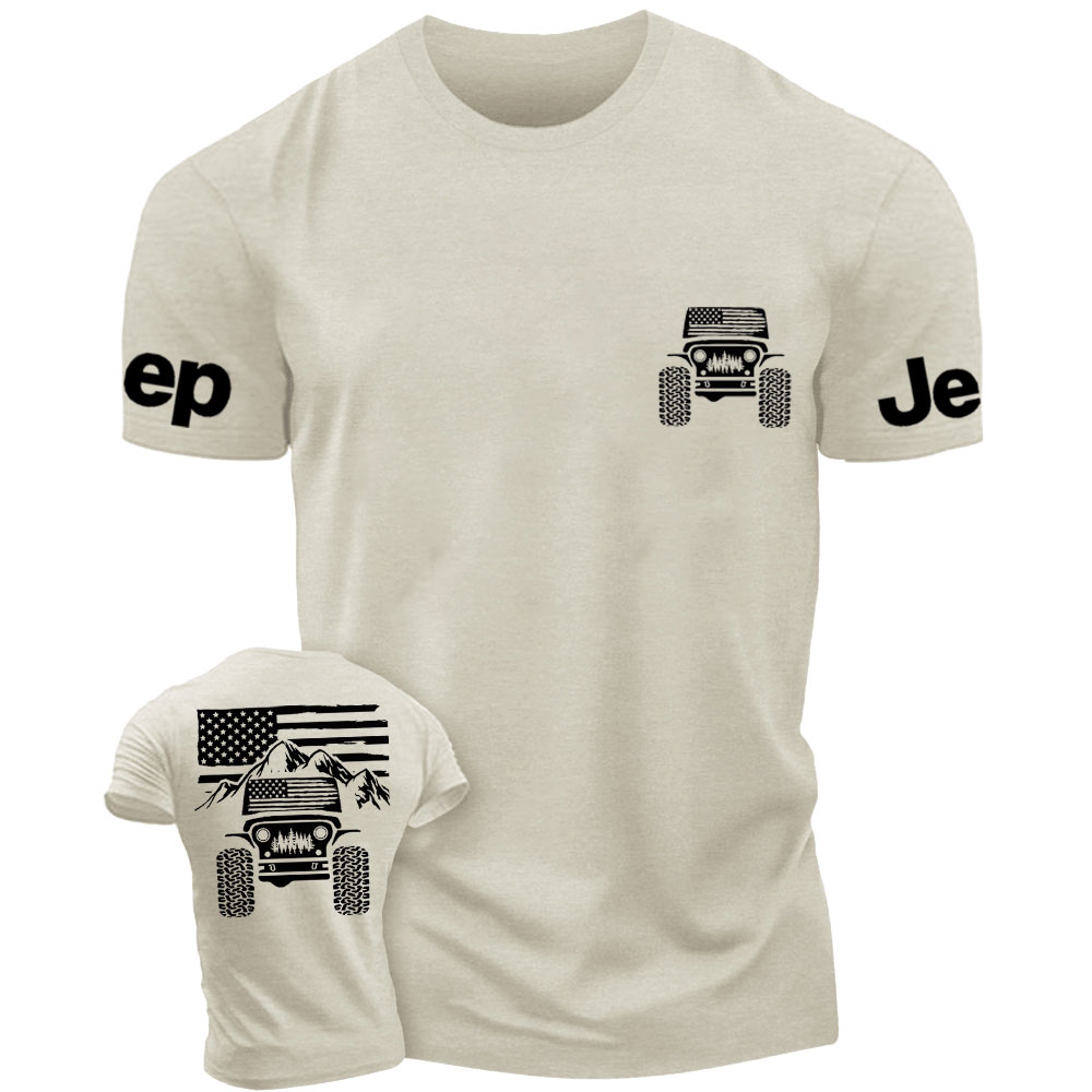 Jp American Flag Mountains Double Printed T-Shirt