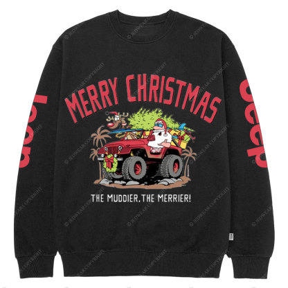The Muddier, The Merrier Jp Off Road Santa Women Crew Neck Sweatshirt