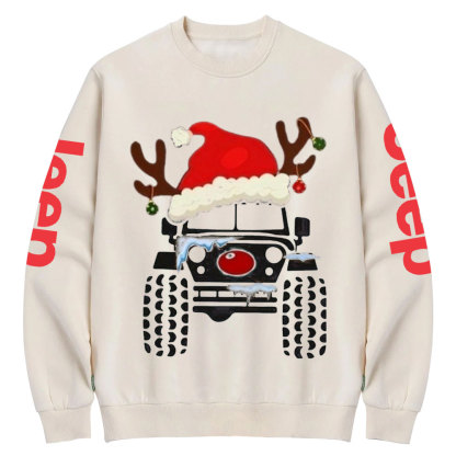 Truck Snow Hat Christmas Jp Crew Neck Sweatshirt