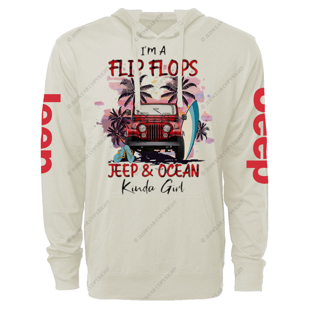 I'm A Flip Flops Jp And Ocean Kinda Girl Red Plaid Oversized Lightweight Hoodie