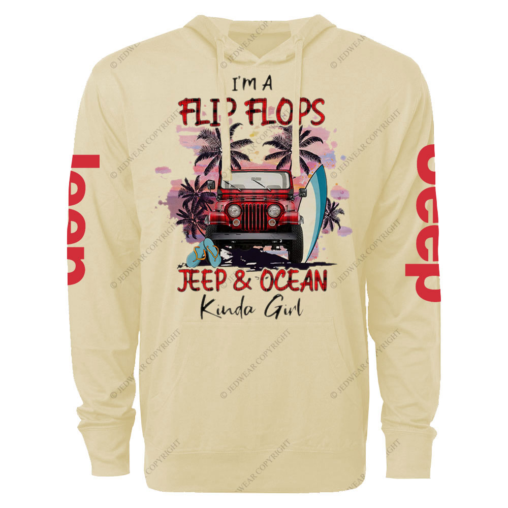 I'm A Flip Flops Jp And Ocean Kinda Girl Red Plaid Oversized Lightweight Hoodie
