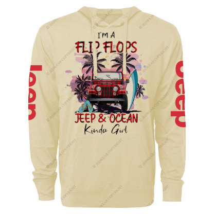 I'm A Flip Flops Jp And Ocean Kinda Girl Red Plaid Oversized Lightweight Hoodie