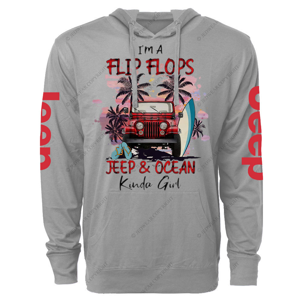 I'm A Flip Flops Jp And Ocean Kinda Girl Red Plaid Oversized Lightweight Hoodie