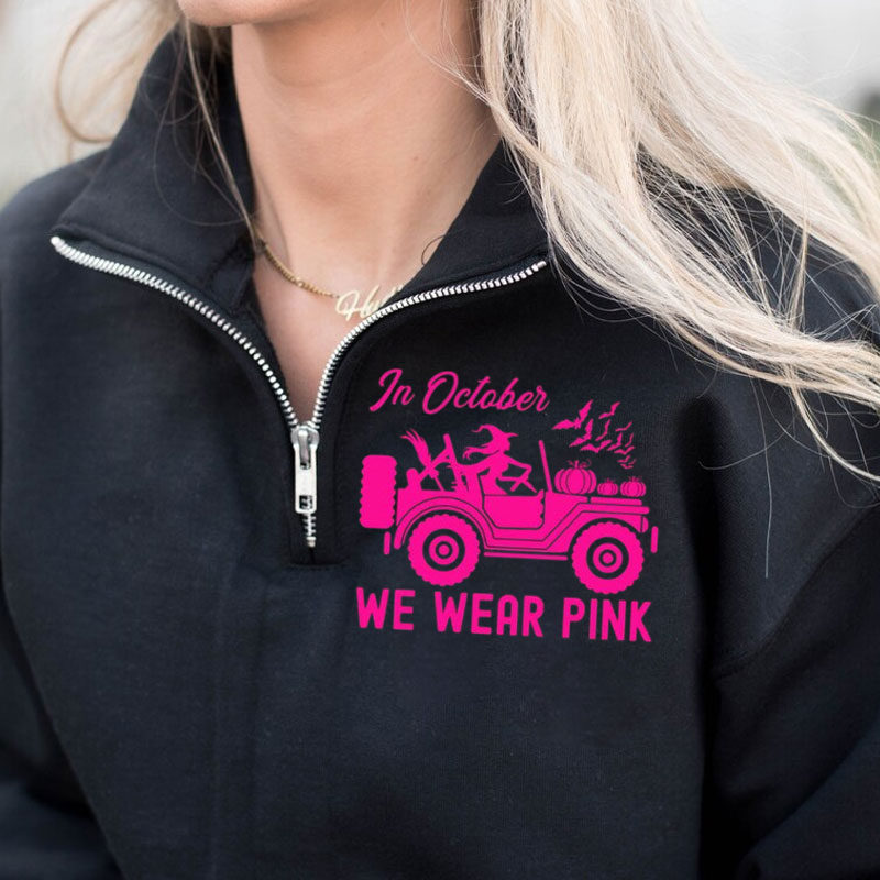 In October We Wear Pink Halloween Breast Cancer Awareness Jp Lover Jacket Sweatshirt