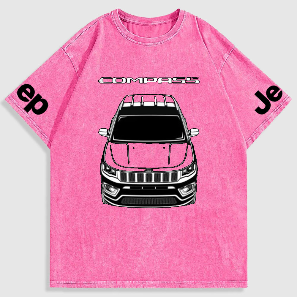Jp Car Outline Compass Washed T-Shirt