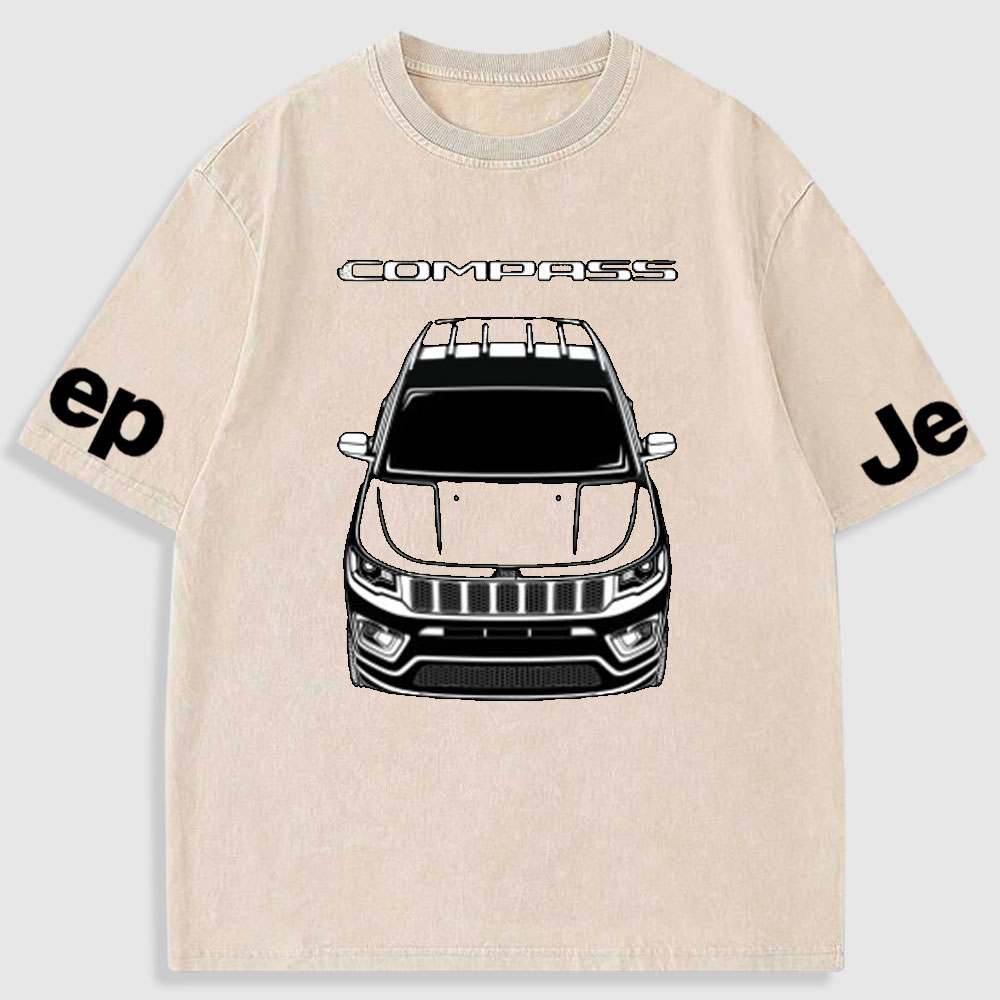 Jp Car Outline Compass Washed T-Shirt