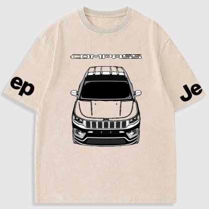 Jp Car Outline Compass Washed T-Shirt