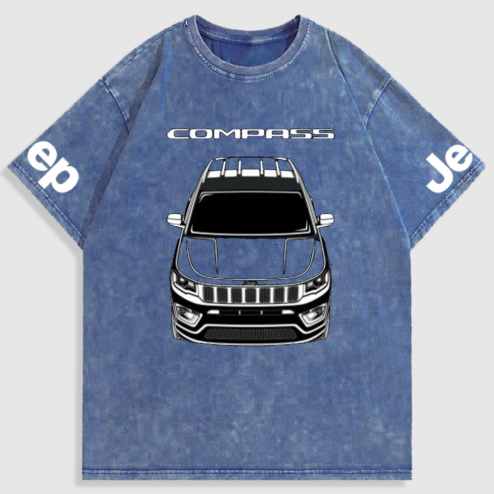 Jp Car Outline Compass Washed T-Shirt